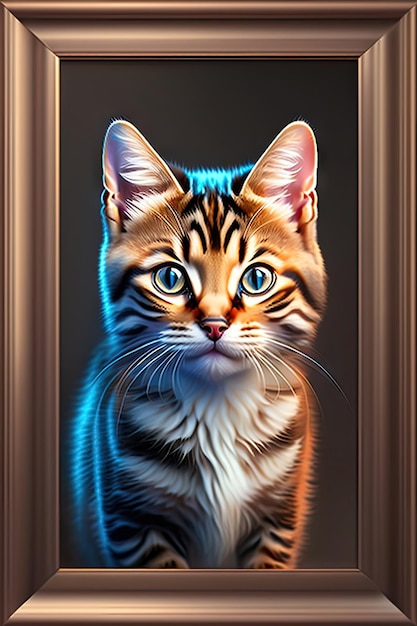 lindo gatito divertido sobre un fondo oscuro retrato de un gatito divertido arte digital