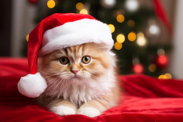 Lindo gatito festivo con un gorro de Papá Noel de Papá Noel