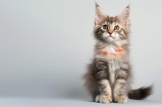 Lindo gatito gato Maine Coon mirando la vista frontal de la cámara