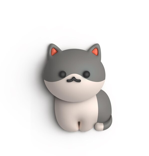 Lindo gatito gris de cuerpo completo 3D Render. Vista frontal aislado sobre fondo blanco.