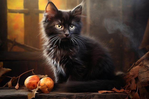 lindo gatito negro ágil gato ultrarrealista