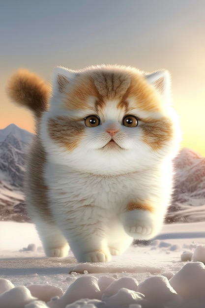 Lindo gatito en la nieve Generado por AI