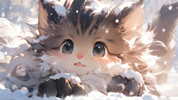 un lindo gatito en la nieve