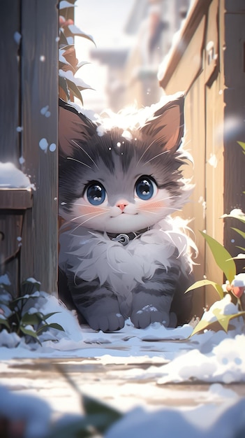 un lindo gatito en la nieve