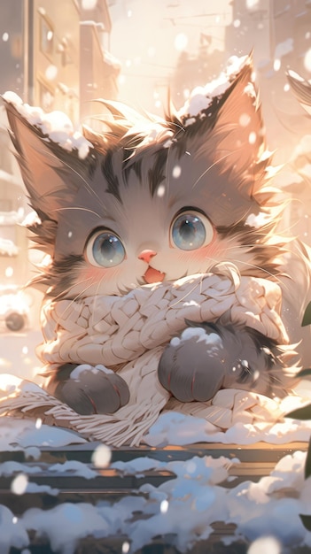 un lindo gatito en la nieve