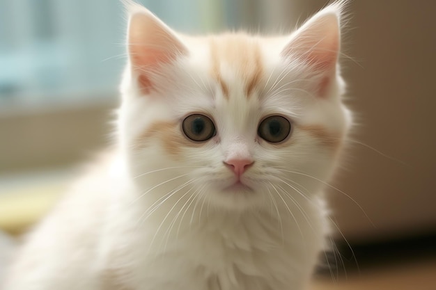 Lindo gatito pequeño y esponjoso con hermosos ojos está sentado o descansando el día del gato británico de pelo corto
