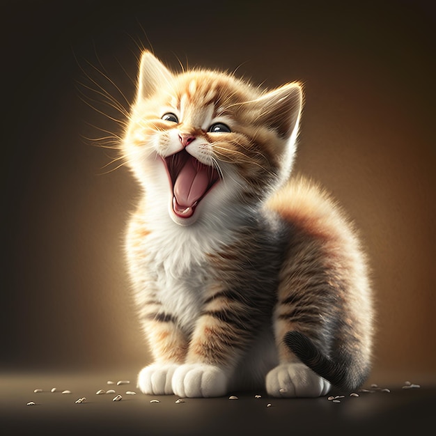 Lindo gatito riendo Pequeño gato doméstico niño bostezando o sonriendo IA generativa