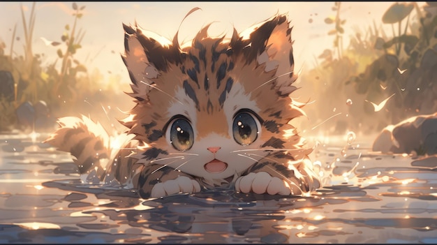 un lindo gatito en el río