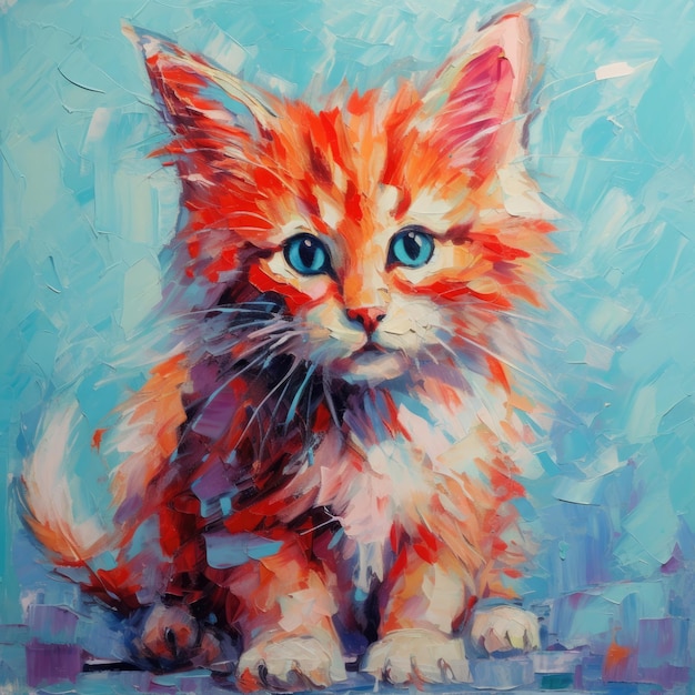 Lindo gatito rojo sobre un fondo azul mascota pared arte porter impresionismo abstracto pintura al óleo