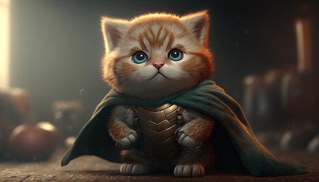 Lindo gatito Superhéroe arte fantasía cinemática luz generativa AI