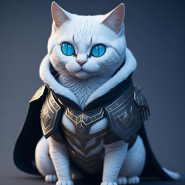 Un lindo gato de anime blanco y delgado hiperrealista