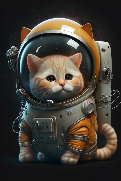 lindo gato astronauta de pie de dibujos animados
