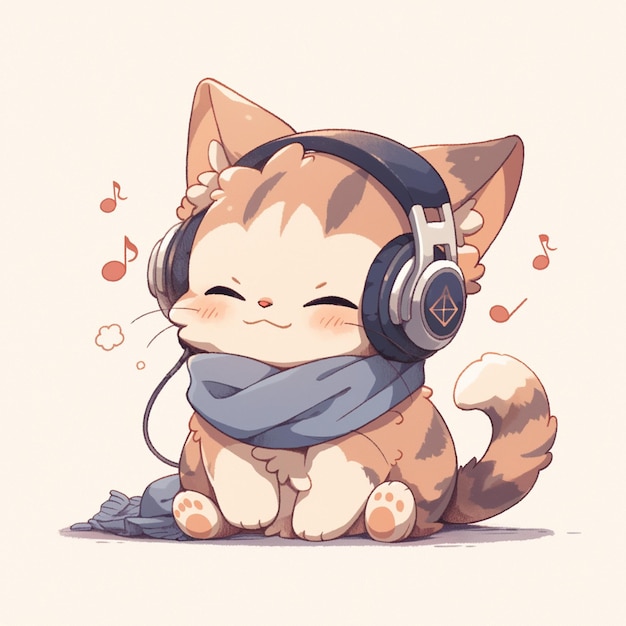 lindo gato con auriculares