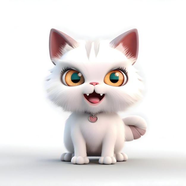 Lindo gato blanco aislado sobre fondo blanco 3D rendering