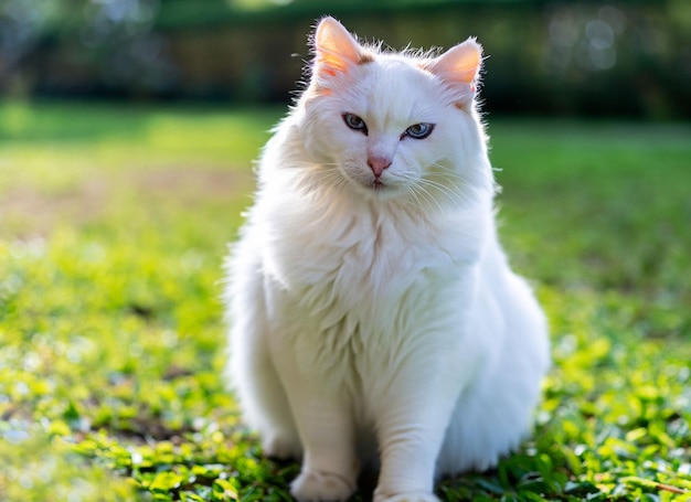 Un lindo gato blanco al aire libre
