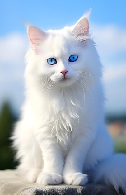 Un lindo gato blanco Felidae con ojos heterocromados