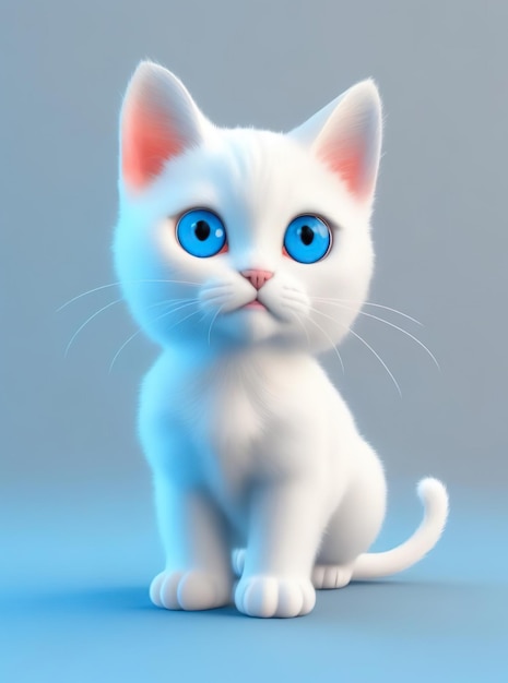 Un lindo gato blanco con ojos azules blancos