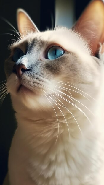 Lindo gato blanco con ojos azules en estilo beige oscuro y azul cielo generado por IA