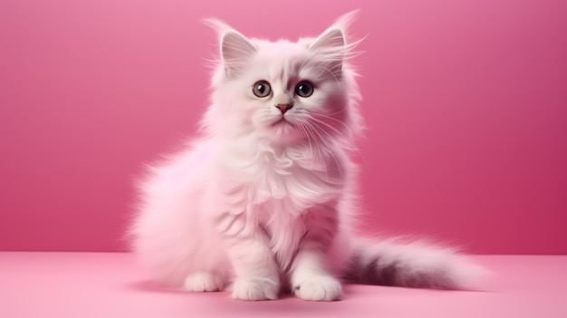 Lindo gato blanco sobre fondo rosa