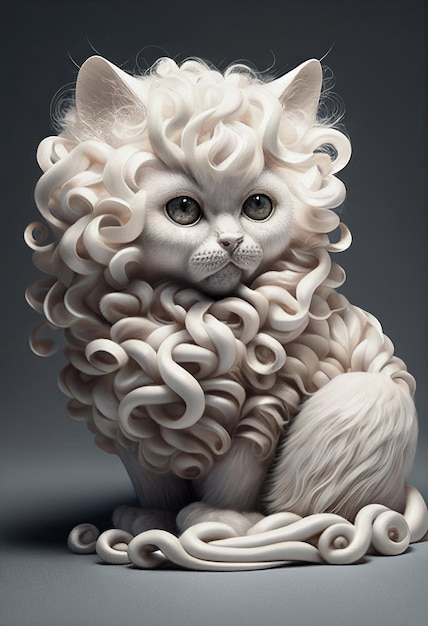 Lindo gato branco com pelo encaracolado gerado por inteligência artificial