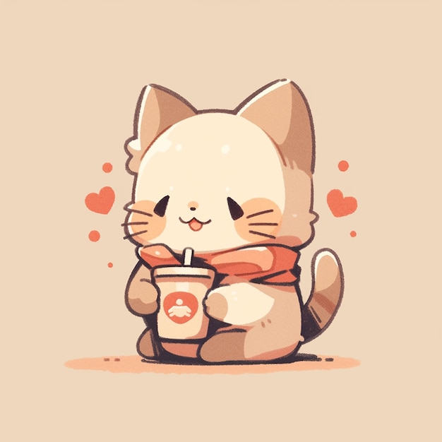 lindo gato con café