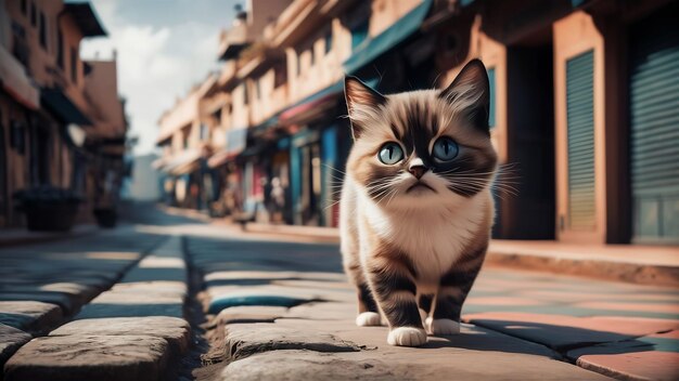 Un lindo gato callejero caminando por las calles de Rabat, Marruecos.