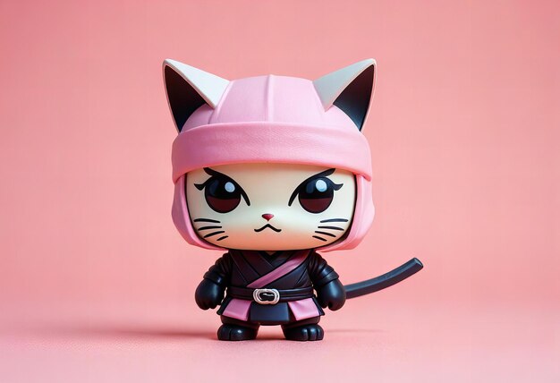 El lindo gato chibi ninja en estilo minimalista
