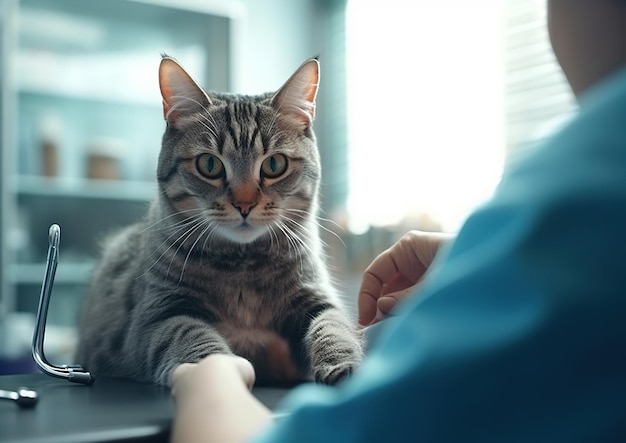 Lindo gato en clínica veterinaria IA generativa