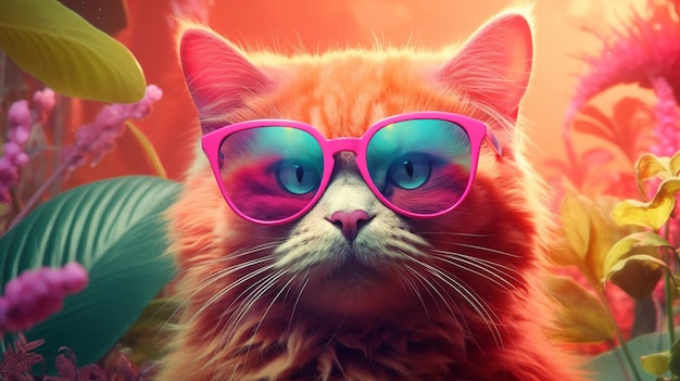 Lindo gato de moda usando óculos de sol ótimo design para qualquer finalidade Design de gato moderno Feliz feriado Conceito de animal Estilo moderno na moda Conceito de férias Feliz fundo bonito