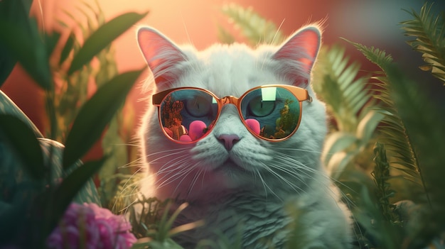 Lindo gato de moda usando óculos de sol ótimo design para qualquer finalidade Design de gato moderno Feliz feriado Conceito de animal Estilo moderno na moda Conceito de férias Feliz fundo bonito