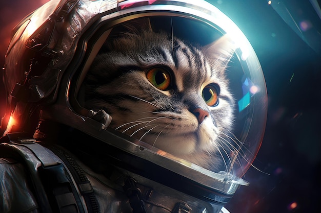Lindo gato espacial vestido con traje de astronauta