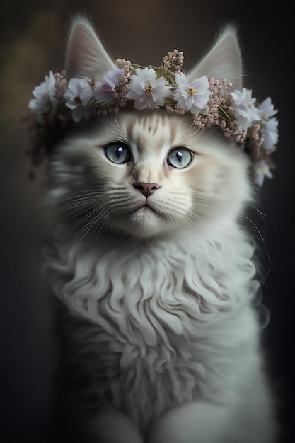 Tiara de Orelha Gatinho com Flores