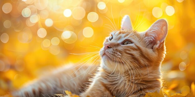 Un lindo gato con un fondo amarillo sonriendo en su cumpleaños Generativo Ai