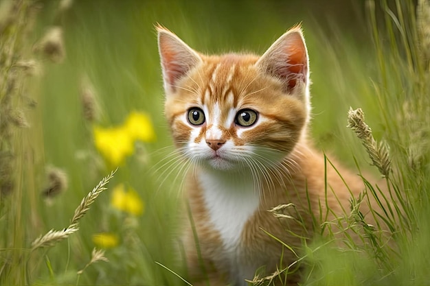 Lindo gato en un fondo de hierba aislado