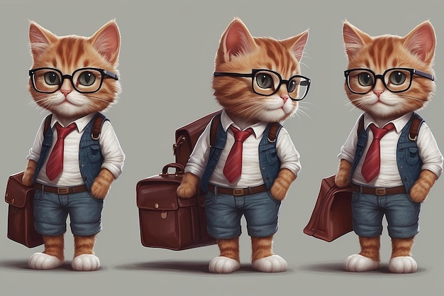 un lindo gato con gafas y ropa