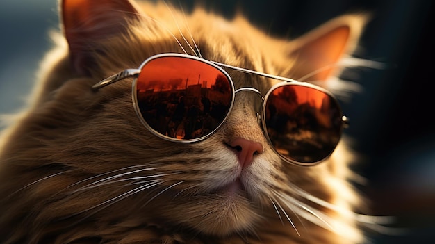 Un lindo gato con gafas de sol disfruta del sol