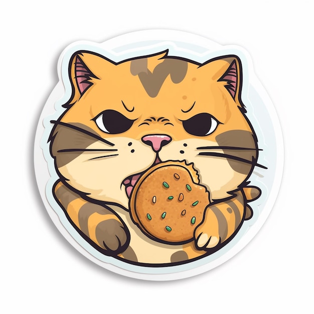 Foto lindo gato con una galleta en su mano ilustración vectorial