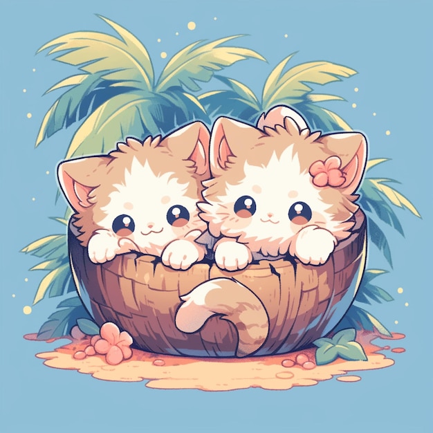Foto lindo gato gemelo con coco