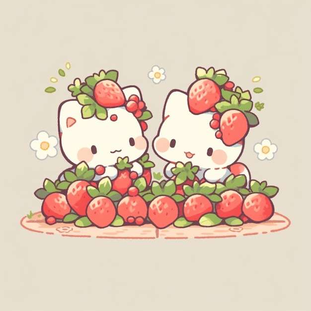 un lindo gato gemelo con fresa