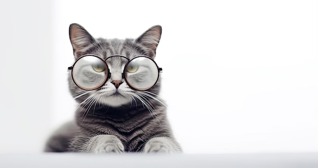 lindo gato gris con gafas