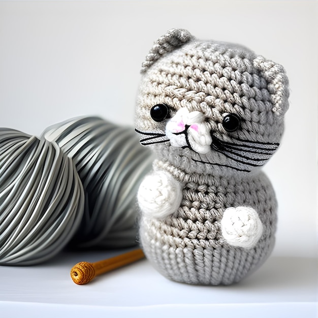 Lindo Gato Gris Lana Amigurumi