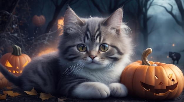 Lindo gato en Halloween