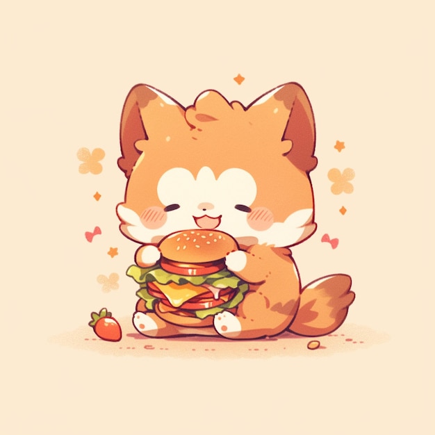 lindo gato con hamburguesa