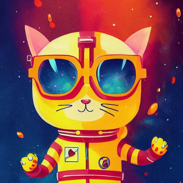 Lindo gato en la ilustración de fantasía espacial