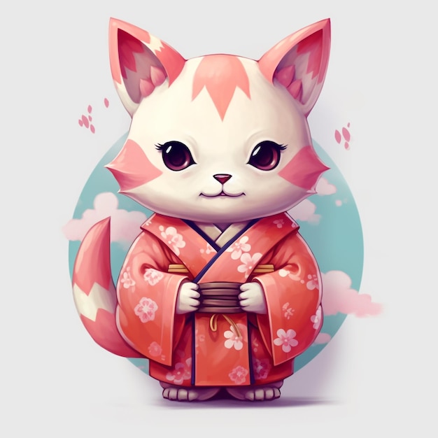 Lindo gato japonés en kimono