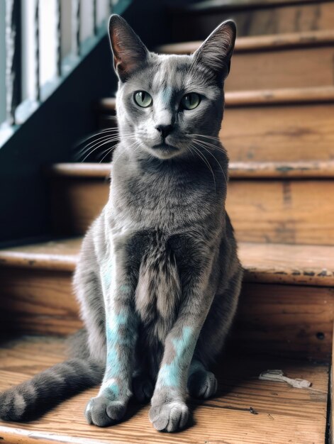 Un lindo gato maine coon gris está descansando ai generativo