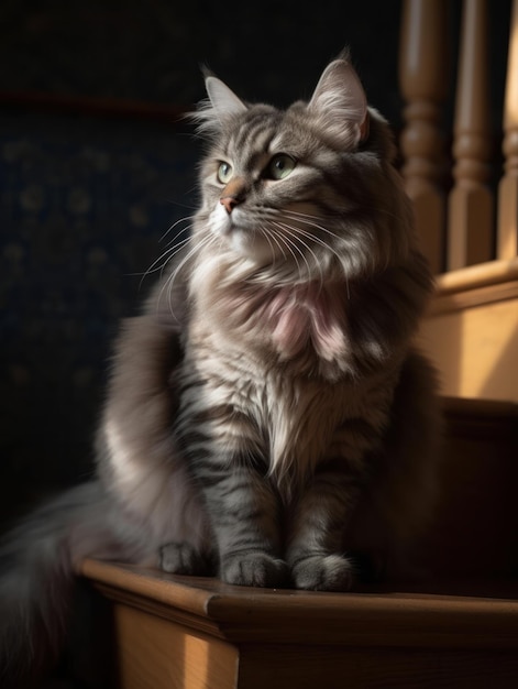 Un lindo gato maine coon gris está descansando ai generativo