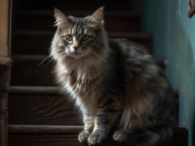 Un lindo gato maine coon gris está descansando ai generativo