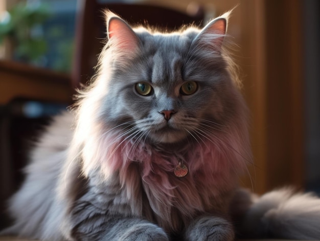 Un lindo gato maine coon gris está descansando ai generativo