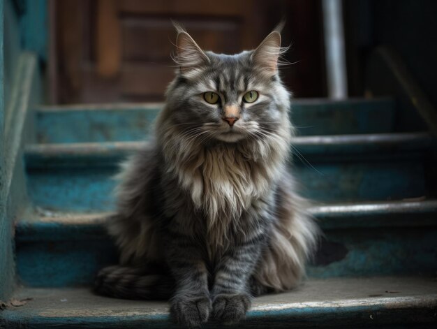 Un lindo gato maine coon gris está descansando ai generativo